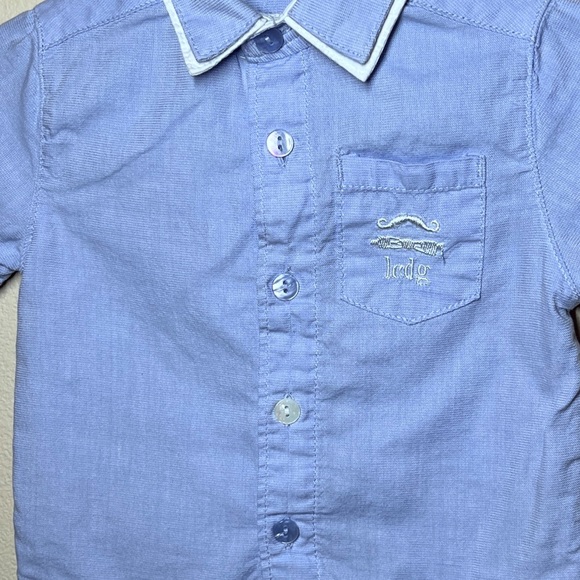 La Compagnie Des Petits Baby Boy Blue Button Up Shirt Double Collar Size 6 Mos - Picture 5 of 11